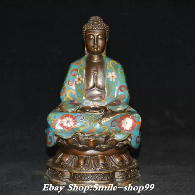 7.8" Old Cloisonne Enamel Bronze Shakyamuni Sakyamuni Amitabha Buddha Statue