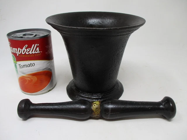 Antique 1800's GATE MARKED Iron Mortar & Pestle Lovely Gold Center QUALITY!