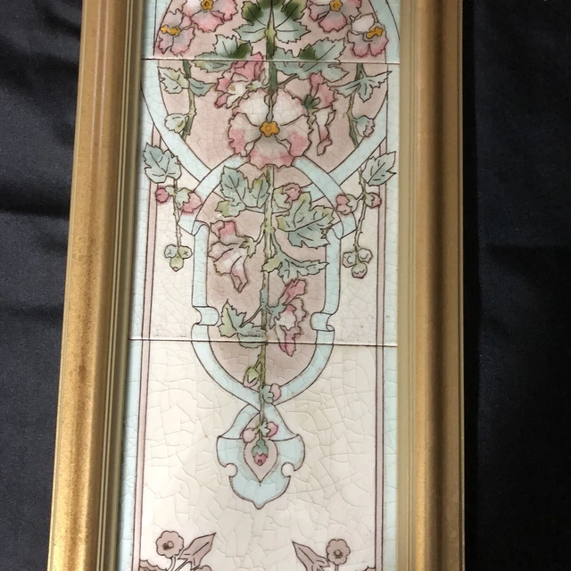 Circa 1900 framed Art Nouveau  4 Tiles Floral 11