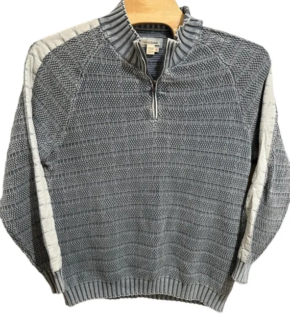 Carbon2Cobalt Men's 100% Cotton Chunky Cable Knit 1/4 Zip Sweater Blue • XL