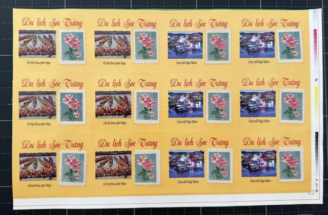 Vietnam Sticker Labels 2024 Post Office Issued Vintage Stamp Full Sheet Flower