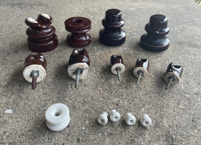 Lot of 9 Vintage Brown Glazed Porcelain Electrical Power Line Insulators