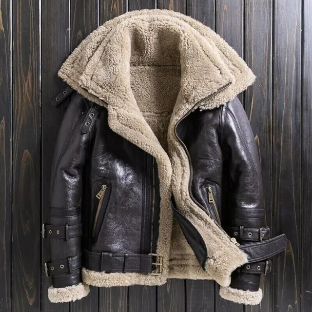 Women’s B3 RAF Bomber Aviator Brown Fur Shearling Real Leather Jacket Coat