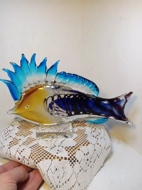 Vintage Large Murano Style Thick Art Glass  Fish Very Detailed . Beautiful