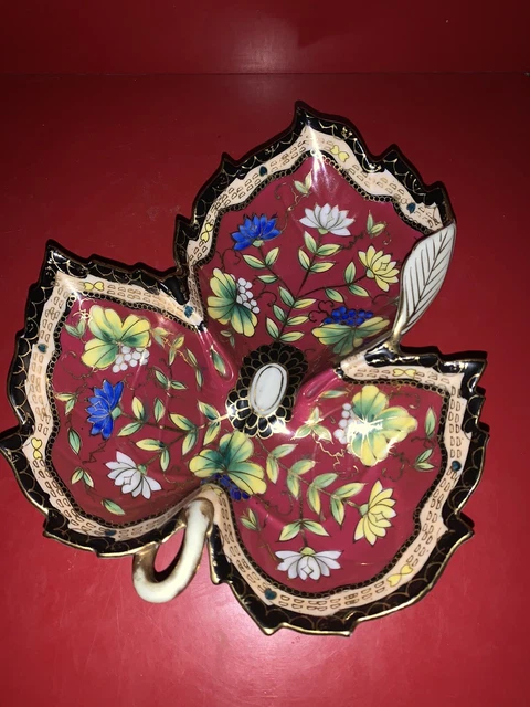 Beautiful Hand Painted Porcelain Leaf Trinket Dish