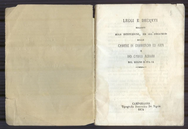 Campobasso,Camere Di Commercio,Comizi Agrari 1874 Campobasso 1874 Tip. De Nigris