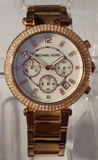 Michael Kors Parker MK-5491 Rose Gold Chronograph Watch.New battery,7" wrist.