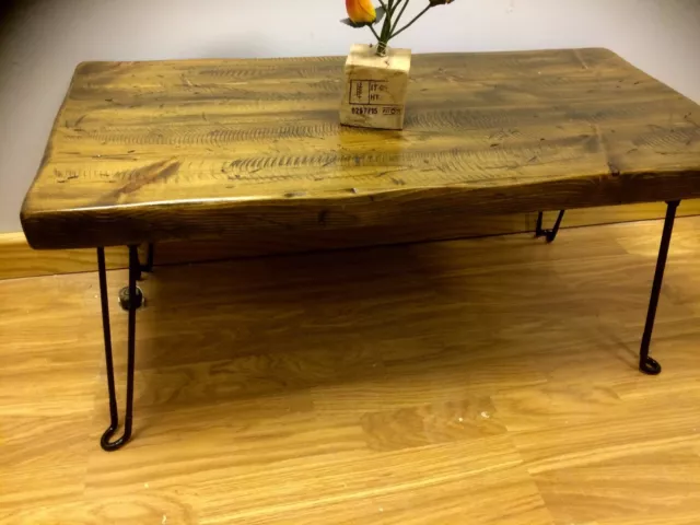 Hand Made Solid Pine coffee table Rustic ,Vintage , wood Folding Legs