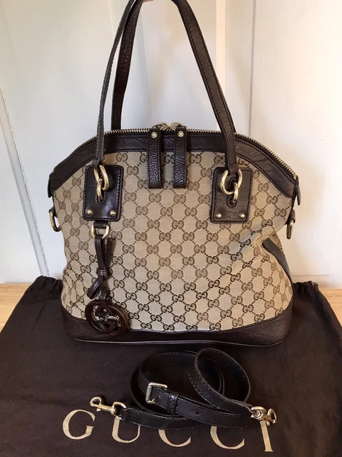 Gucci Brown GG Monogram Logo Handbag Tan Medium 2 Way Shoulder Tote Bag Gucci Brown GG Monogram Logo Handbag Tan Medium 2 Way Shoulder Tote Bag