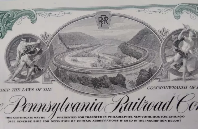 Pennsylvania Railroad STOCK CERTIFICATE Vtg 1963 Horseshoe Wall Hanger Magic h34