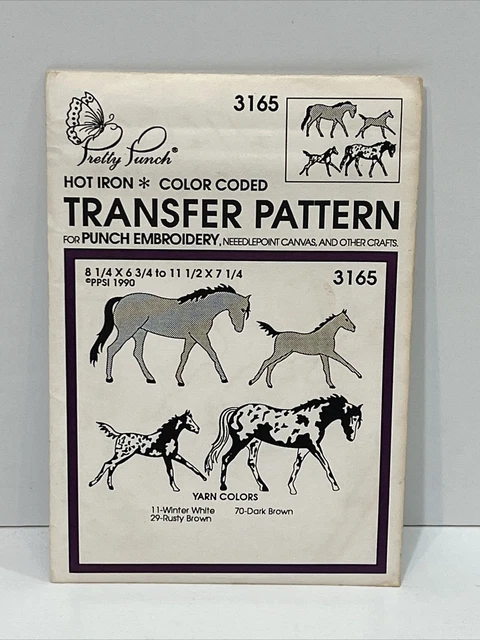 Pretty Punch Hierro Caliente Codificado Color Transferencia Patrón Vintage #3165 Caballos