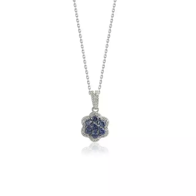 Suzy Levian Sterling Silver Sapphire & Diamond Accent Flower Pendant