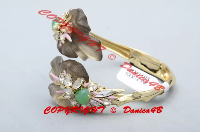 $345 Alexis Bittar Floral Punk Orchid Bypass Hinged Cuff Bangle Bracelet 2