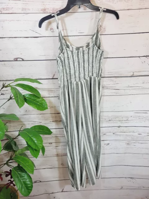 J Justify Linen Gray Green White Striped Sleeveless Jumpsuit Women's Size Medium