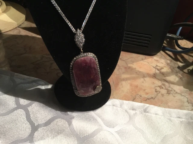 Collier En Argent Sterling 925 Avec Rubis Rouge - Pierre Améliorée - Longueur 18-20" - Neuf Sans Boîte