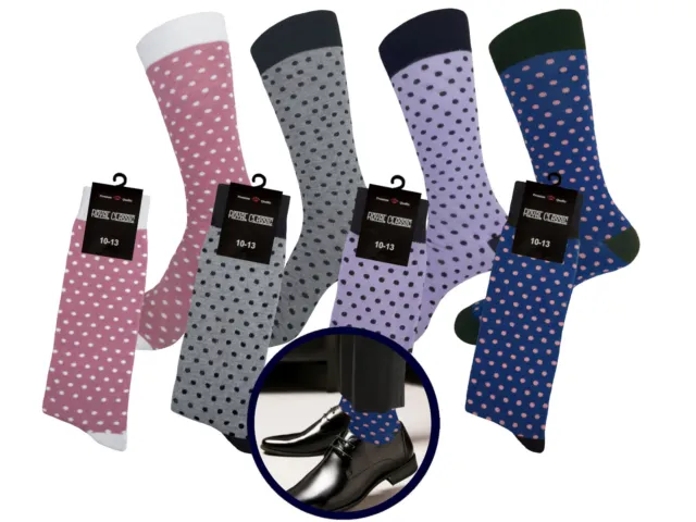 4 PAIRS Men's Dress Socks Polka Dot Novelty Wedding Socks Cotton Size 10-13