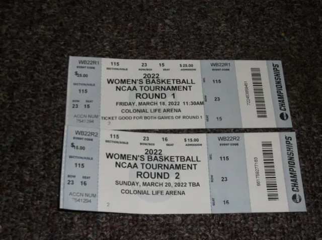 NCAA 2022 Women's Basketball Tournament Rds. 1 and 2 tickets South Carolina
