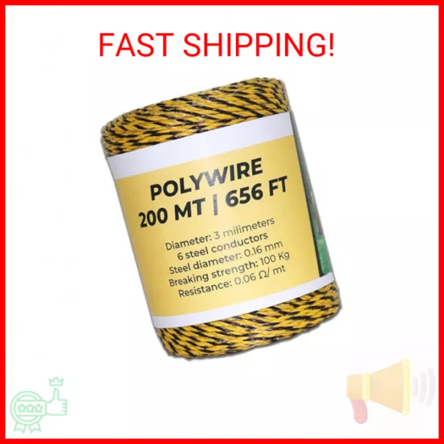 TRAE Electric Fence Polywire 656 Feet / 200 Meters, 6 Stainless Steel Strands fo