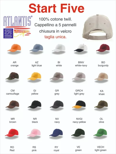 STOCK 150 pezzi ATLANTIS START FIVE  cappello PROMOZIONALE cappellino ECONOMICO