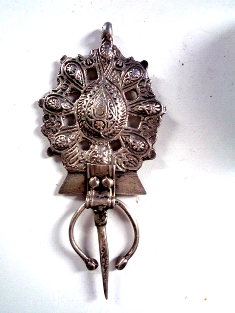 Broche Fibule Ancienne Argent Massif 925 – Art Déco/Nouveau – Pierre Rouge