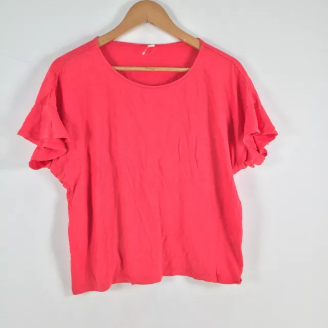 Uniqlo womens t shirt size L pink short sleeve round neck cotton blend 025040