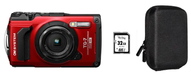 OM-System Tough TG-7 rot + Zubehörpaket: 32GB + Tasche Outdoor Digitalkamera