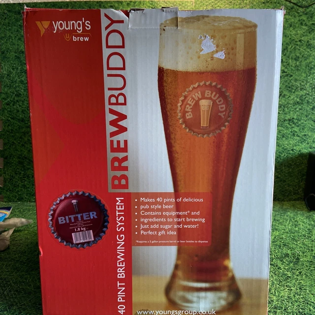 Kit de Inicio Youngs BrewBuddy AMARGO Elaboración Casera Cerveza 40 Pintas Nunca Usado
