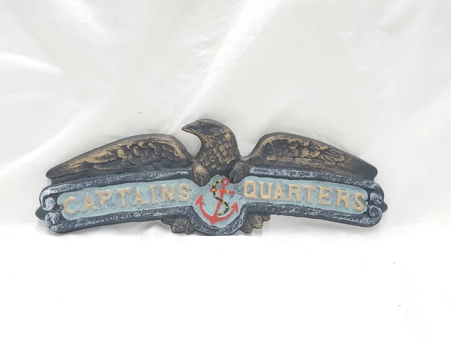 Captains Quarters Cast Iron Sign Plaque Rustic Patina Decor US Navy Eagle Anchor