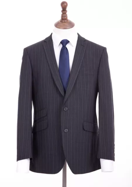 Men's Grey Pinstripe Suit Tailored Fit Wool Blend