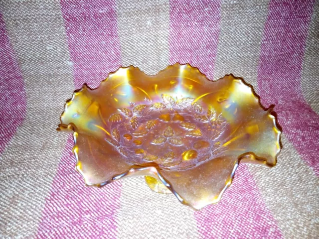 Vintage Northwood Three Fruits Medallion Marigold Carnival Glass Bowl 2