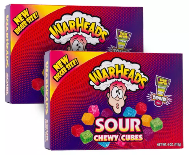 903230 2 X 113G Theatre Box Warheads Cubes Extreme Sour Chewy Candy Assorted