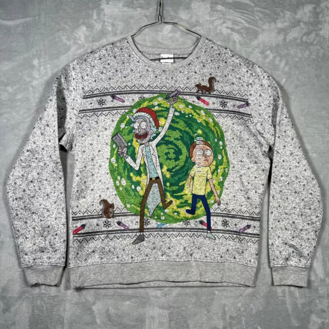 Rick and Morty Sweater Mens XL Gray Ugly Christmas Long Sleeve