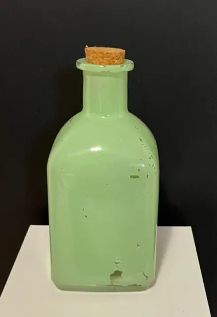 Antique Mint Green Painted Glass Bottle