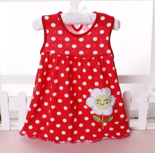 Robe en coton bébé tout-petit fille, robe à pois florale sans manches rouge 12 mois 2