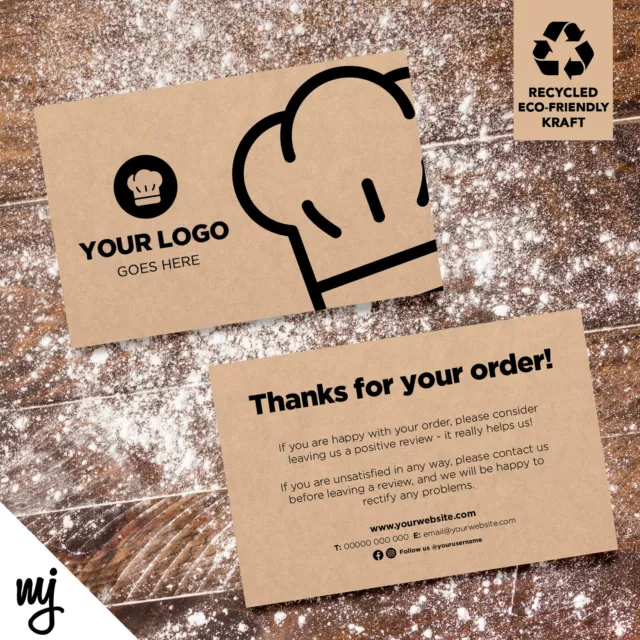 Kraft Thank You Cards Eco Recyclable | Bakery Cake Bread Shop Food Cafe 01