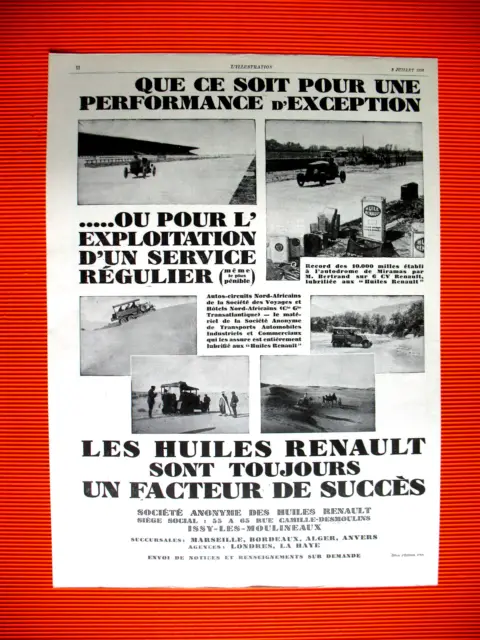 Publicite De Presse Renault Huile Automobile Facteur De Succes French Ad 1926