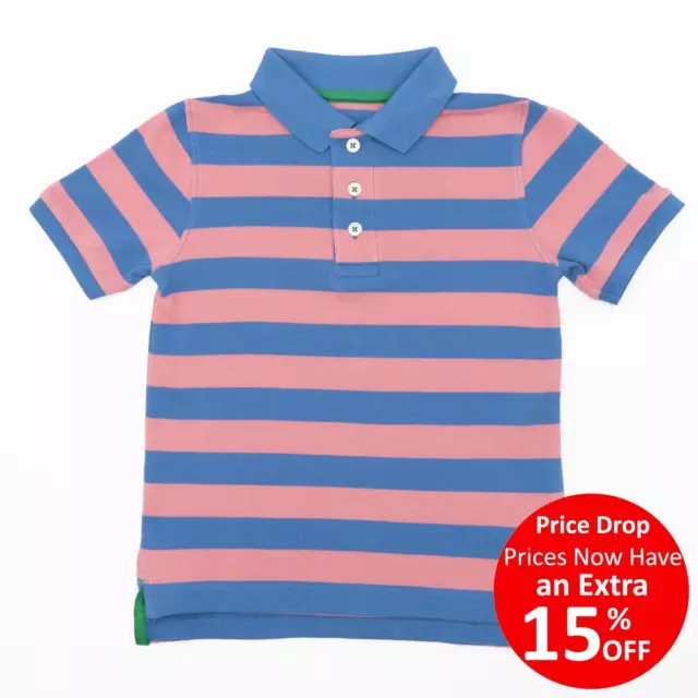 Mini Boden Boys Polo Shirt Blue Pink Striped Summer Holiday Casual Short Sleeve