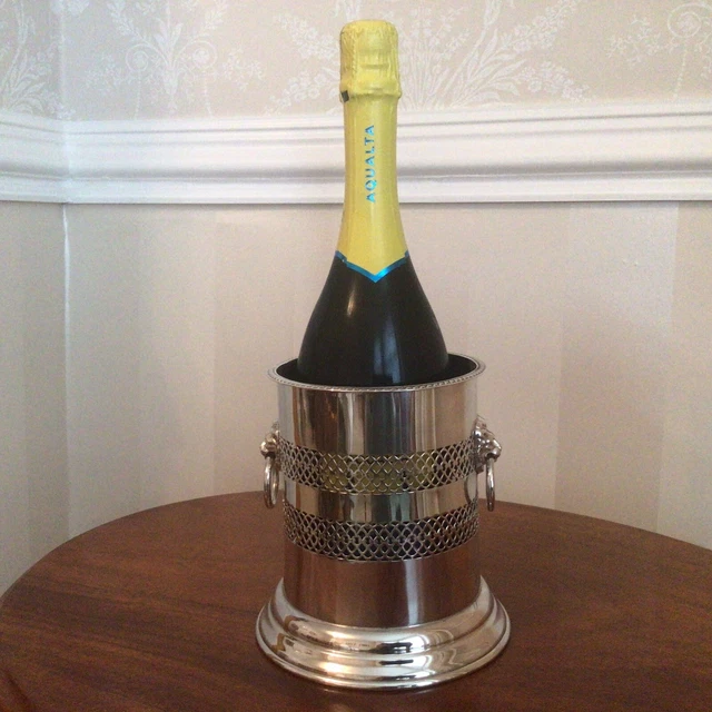 Tall Vintage Wine / Champagne Bottle Coaster Lion Head Loop Handles H 15.5cm