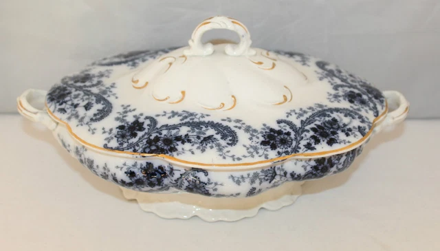Wm. Adams & Co., Tunstall - Queens Border - Flow Blue Tureen - c1895