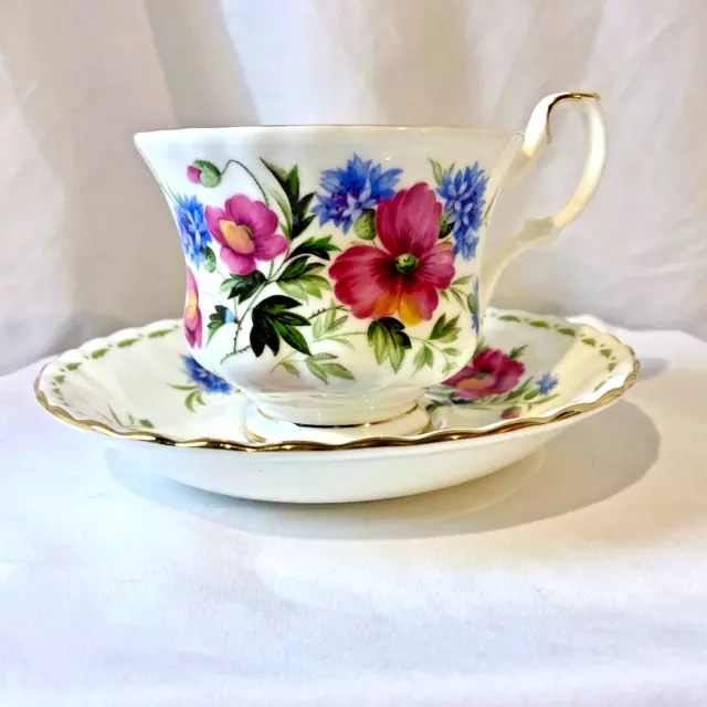 Royal Albert Poppy Tea Cup & Saucer Bone China August Flower of the Month 1970