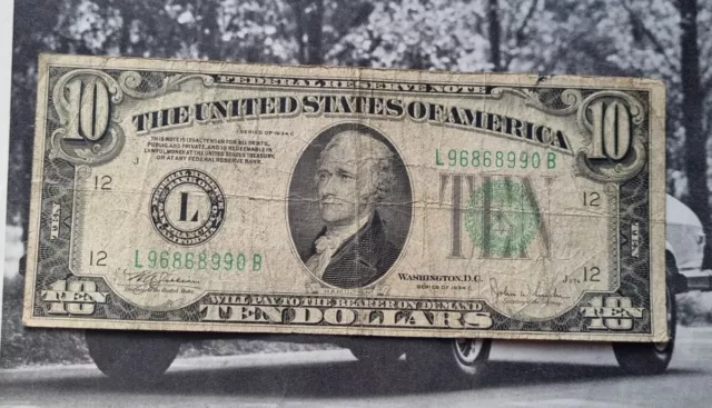 One Ten Dollar Schein 1934C USA Original USA Note Federal Reserve Note