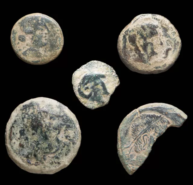 Iberian Coins, Roman Hispania II-I B.C. - 5 pieces Lot.