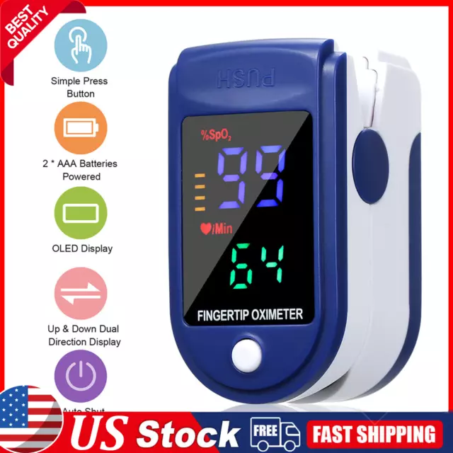 US Finger tip Pulse Oximeter Blood Oxygen Saturation SPO2 Heart Rate O2 Monitor