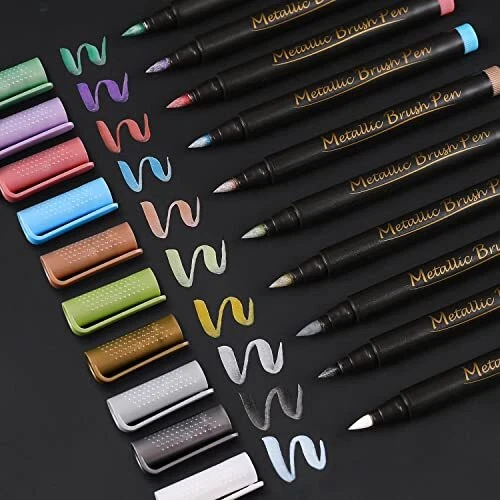 Metallic Marker Pens Brush Tip Metallic Brush Pens for Black Paper Calligraph...