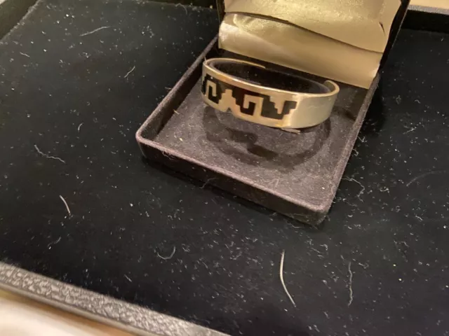 Navajo Bracelet Sterling Silver Hopi Style Overlay Water Wave Mens Cuff s7