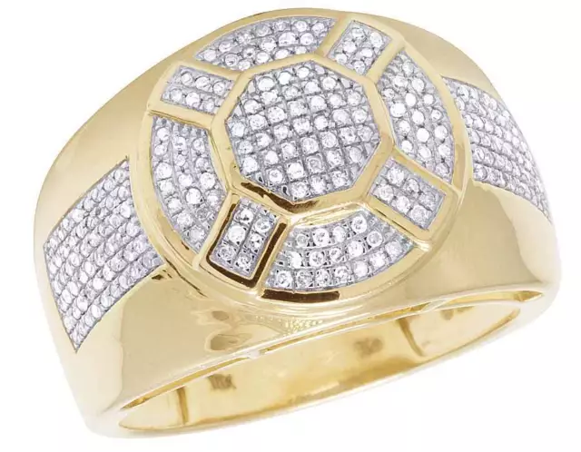 Men's 10K Yellow Gold Genuine Diamond Micro Pave Designer Pinky Ring 1/2 CT 16MM