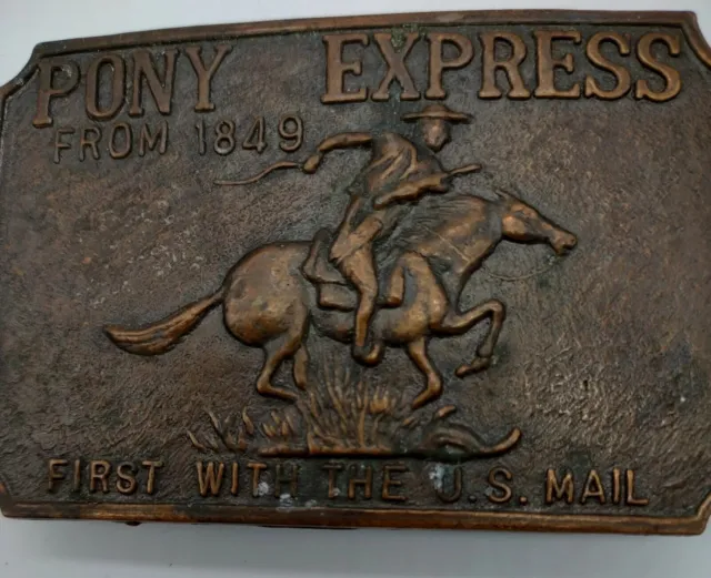 Vintage belt Buckle Pony Express copper 1st with the USPS Mail Horse Cowboy