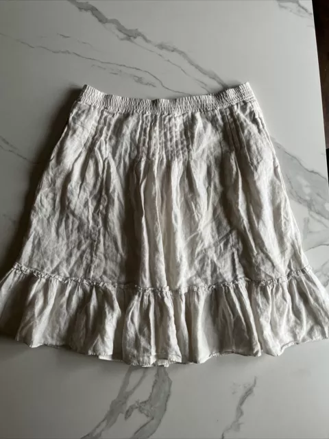 Lilly Pulitzer 100% Linen Cream Pull On Skirt Women Size Medium Ruffle Lined