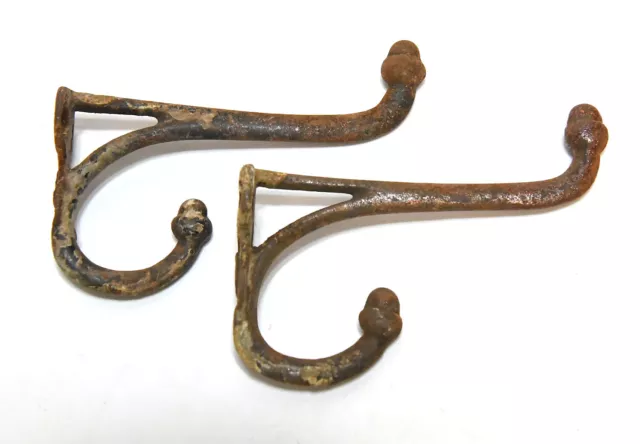 2 Vintage Matching Metal Acorn Tip Wall Coat Or Hat Double Prong Hooks