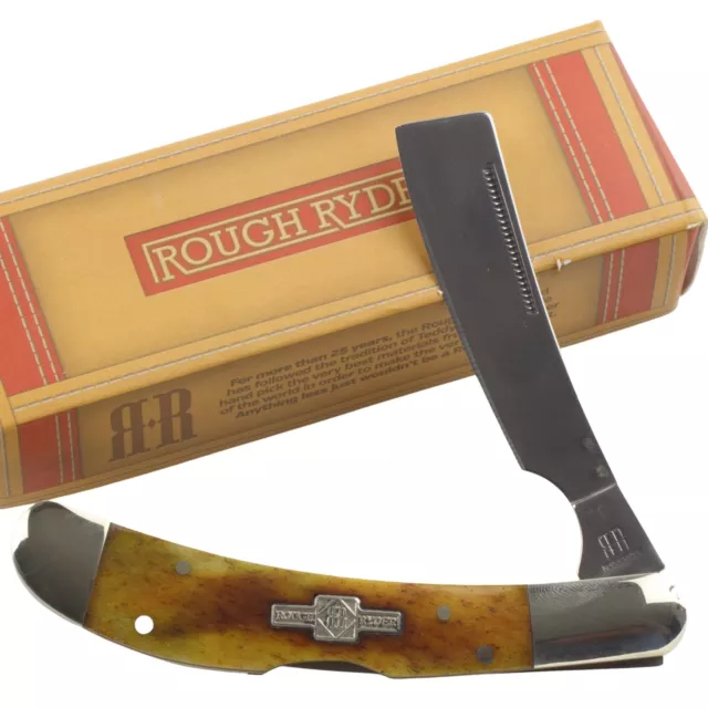 Rough Ryder Lockback Razor Folding Pocket Knife Amber Smooth Bone Handle RR2003